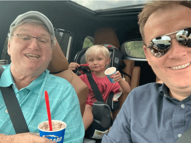 Three generations of Cullen's. Mark, with is son and dad enjoying a tasty treat