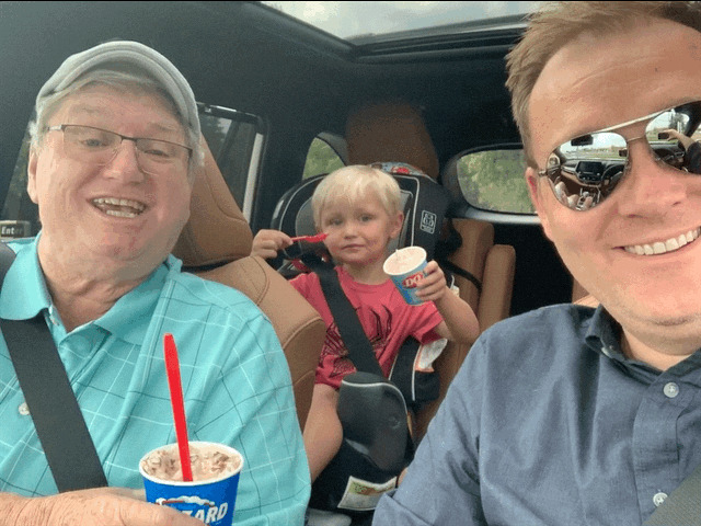 Three generations of Cullen's. Mark, with is son and dad enjoying a tasty treat