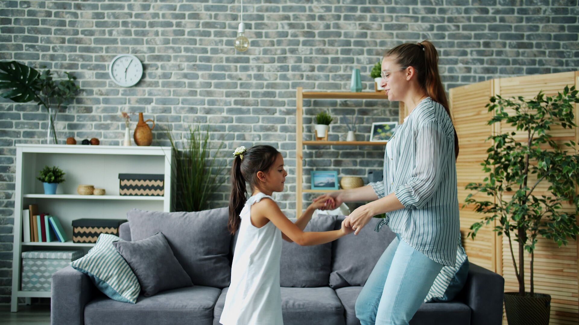 Mother and daughter dancing