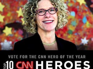 Mary Robinson, smiling in glasses, on a CNN Heroes promotional graphic reading "Vote for the CNN Hero of the Year, Top 10 CNN Heroes"