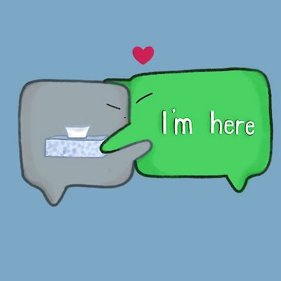 Illustration of two text bubbles hugging