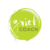 Grief Coach logo: the words "grief coach" on a green painted circle