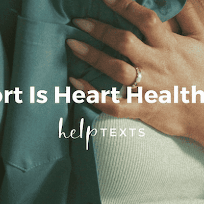 Banner reading "Grief Support Is Heart Health Prevention" over a photo of a person resting a hand on their chest