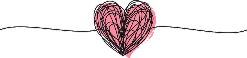 A single continuous line drawing of a tangled heart filled with pink