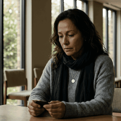 A grieving woman looking down