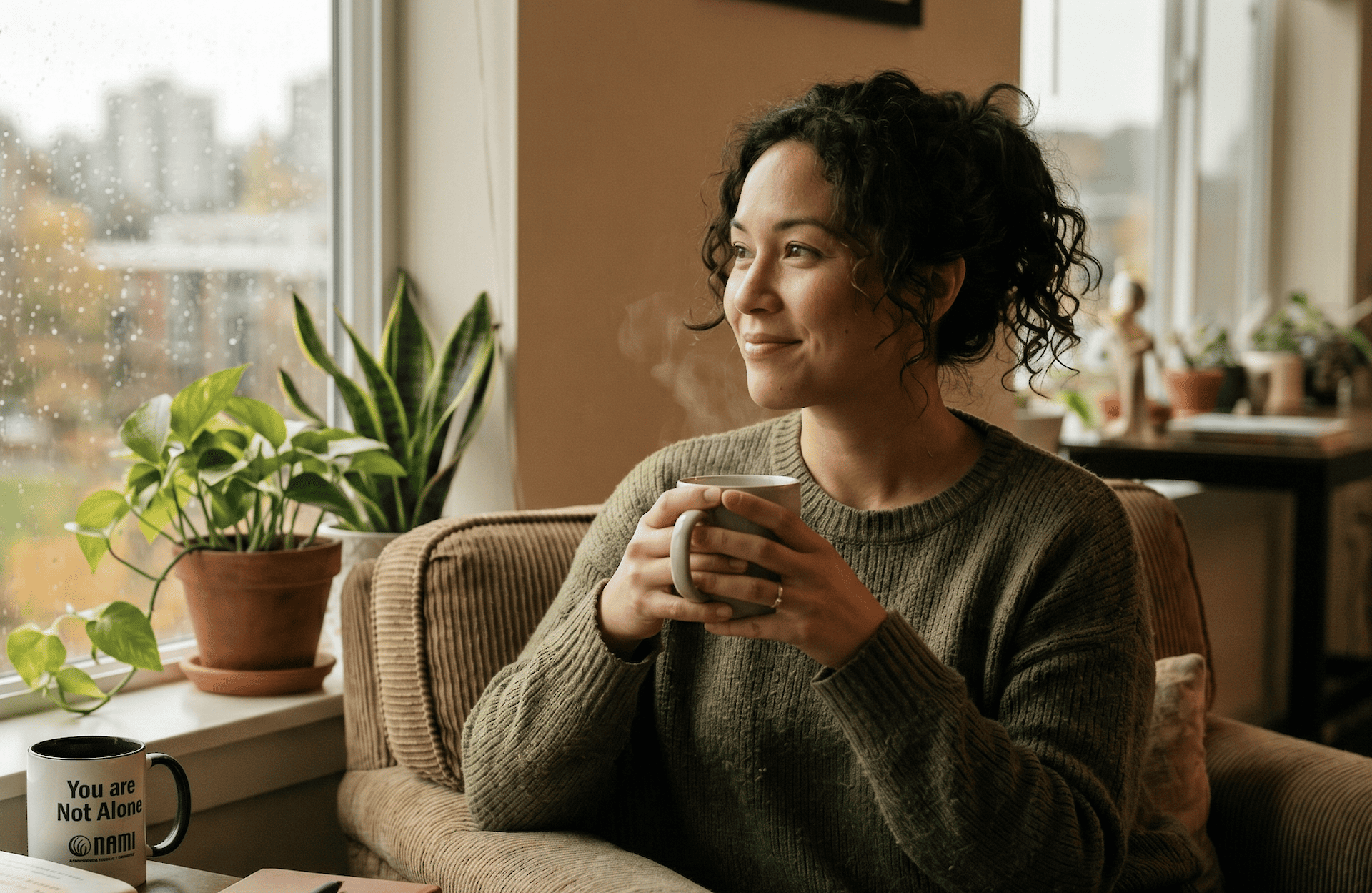 Woman drinking hot drink