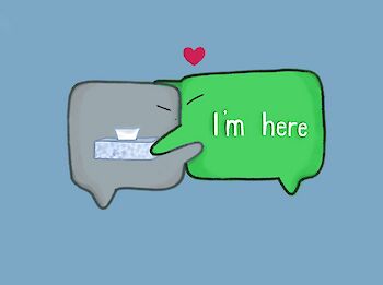 Illustration of two text bubbles hugging