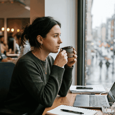 A woman drinking coffee