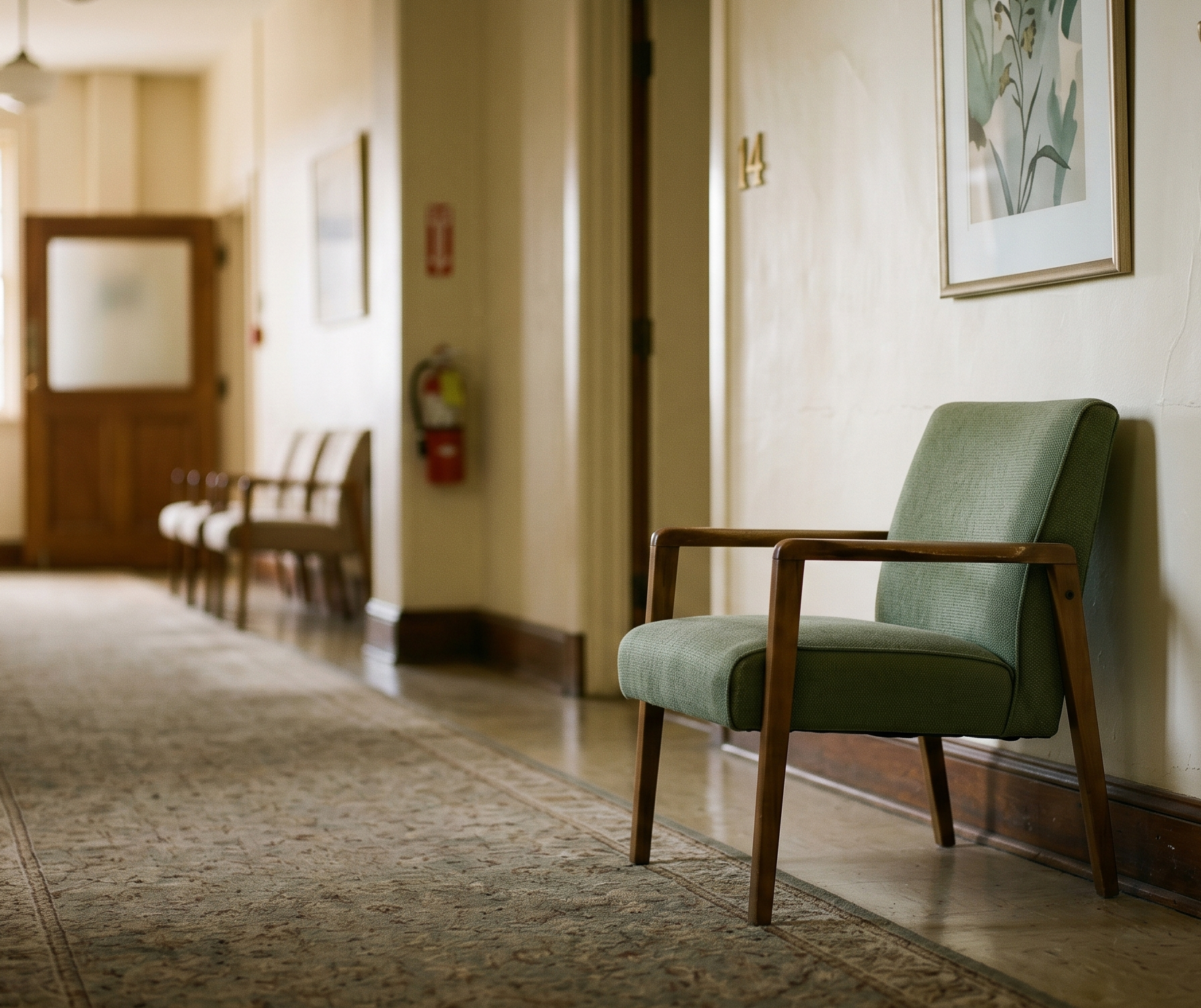 An empty chair in a waiting room