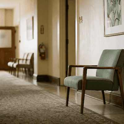 An empty chair in a waiting room