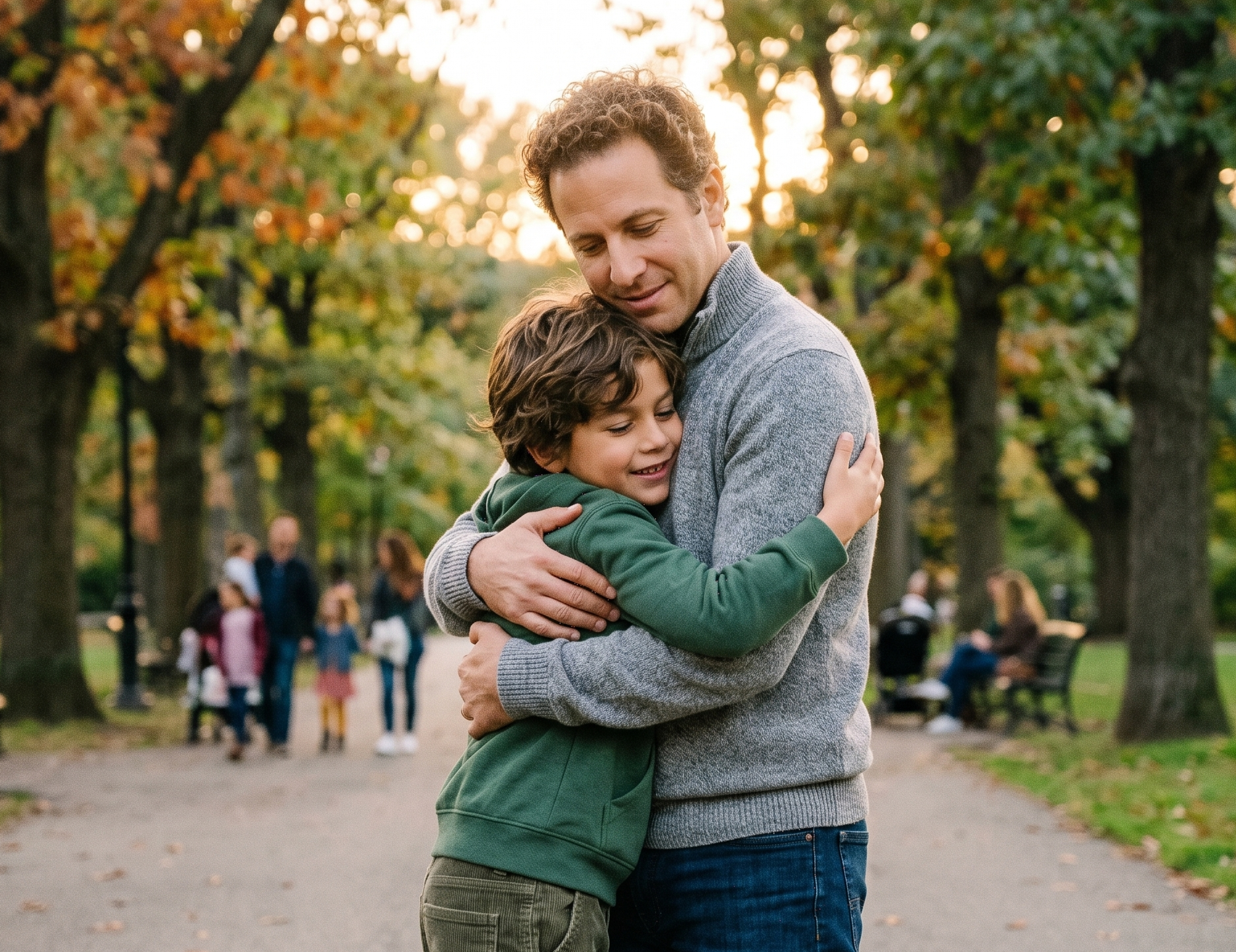 A father hugging his son