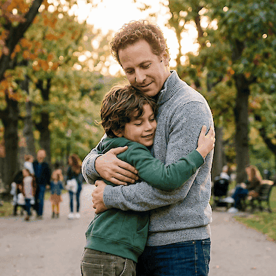 A father hugging his son